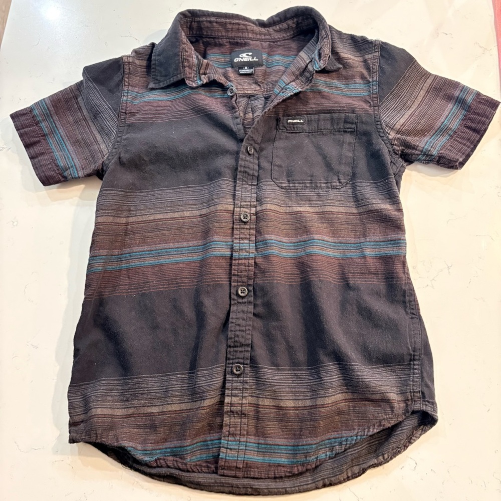 O'Neill Boys Organic Cotton Striped Button Down Shirt - Size M (10/12)